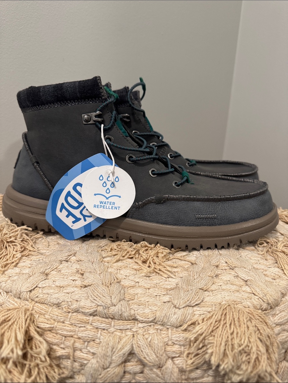 Hey Dude Men's Dark Gray and Brown Water-Repellent Boots